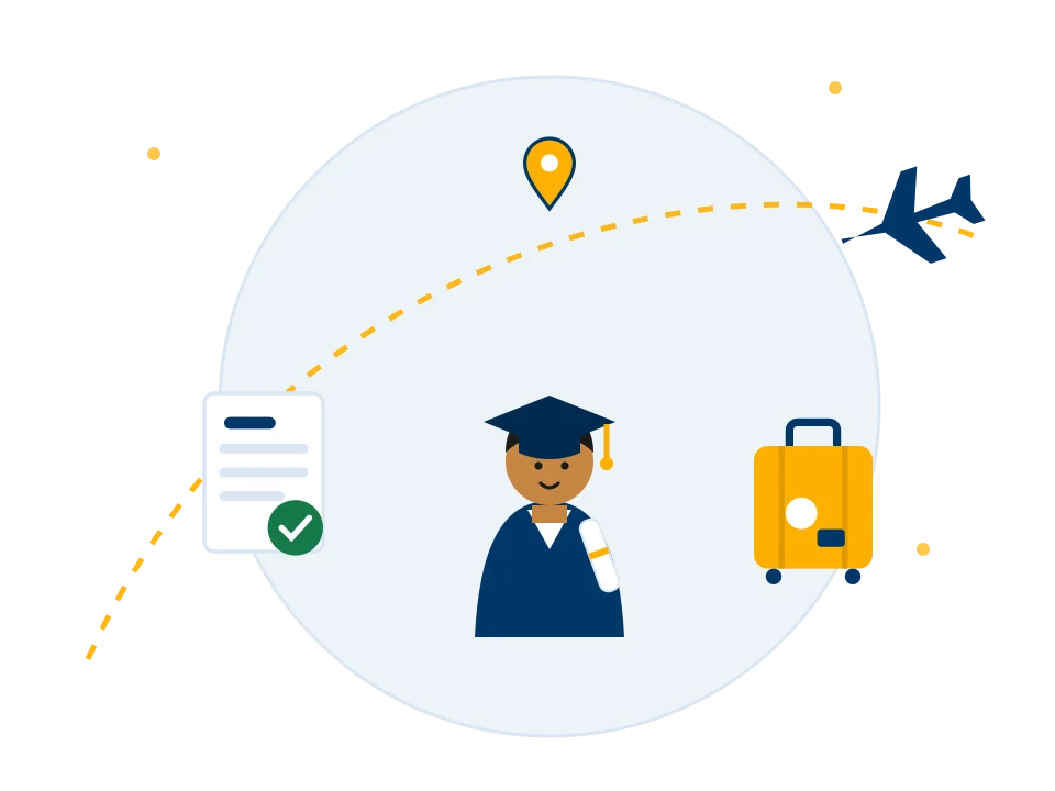 Illustration of the study abroad journey from application to departure